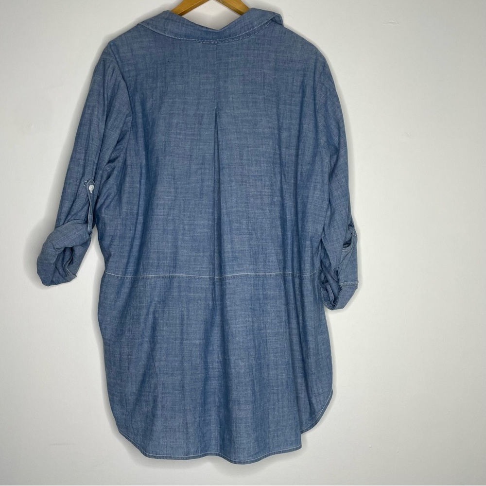 Hester & Orchard Blue Chambray Button Down Tab sleeve Blouse Size 1X - Picture 4 of 13